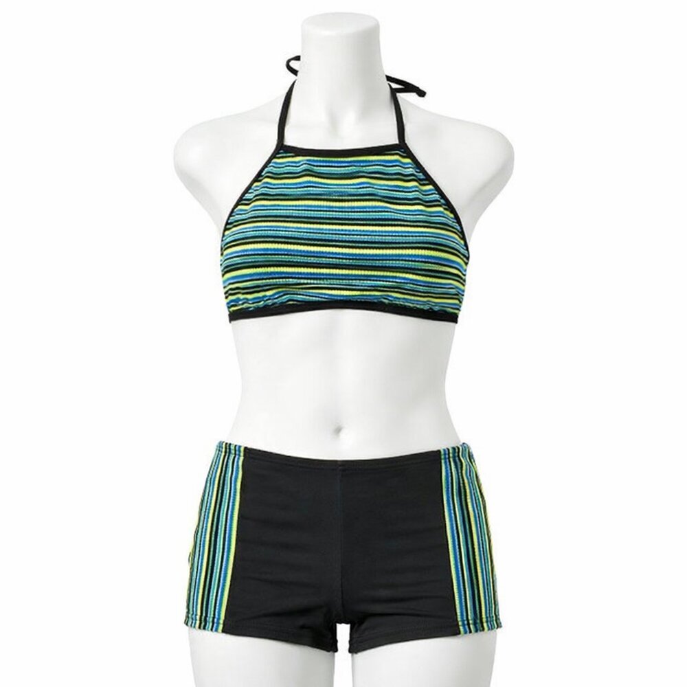 Sunset Beach Two Piece Multicolor Swimsuit Set with Striped Design Size Small